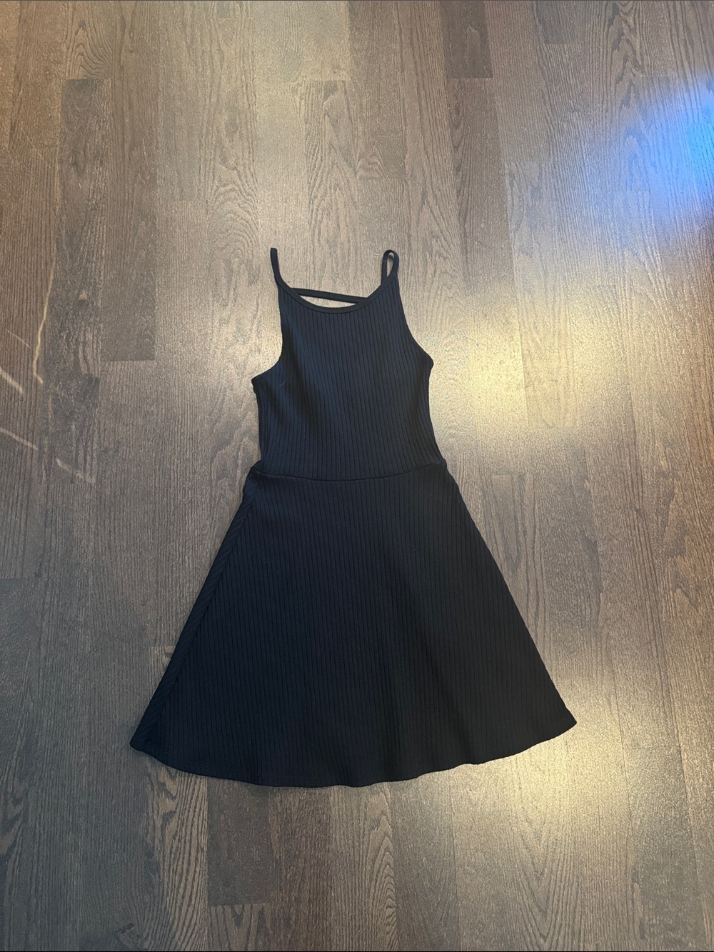 Topshop Black Ribbed Tank Dress with Flared Skirt